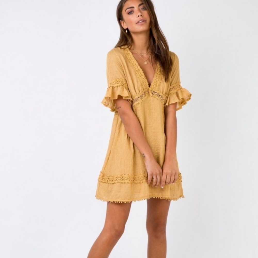 Princess Polly Darling Mini Dress in Mustard Size 4 New